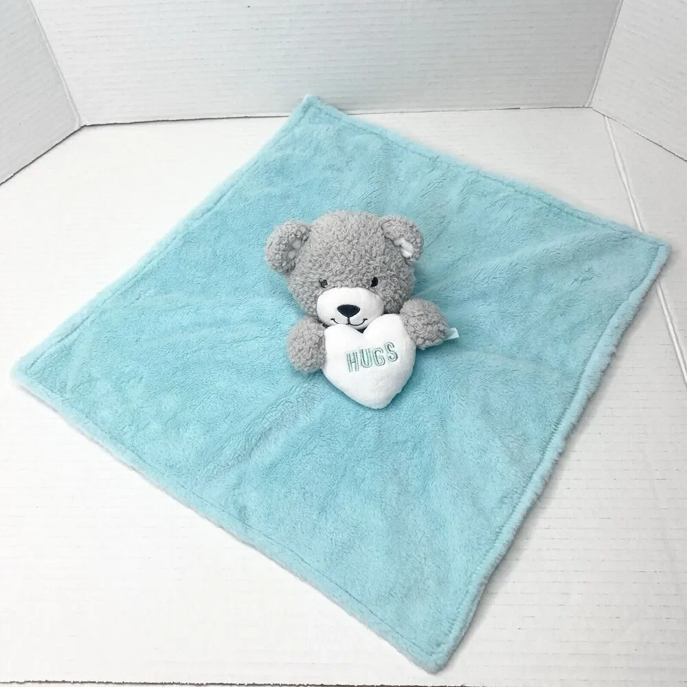 Build a Bear Workshop Teddy Bear Rattle Plush Lovey Security Blanket Blue Gray - Picture 1 of 7